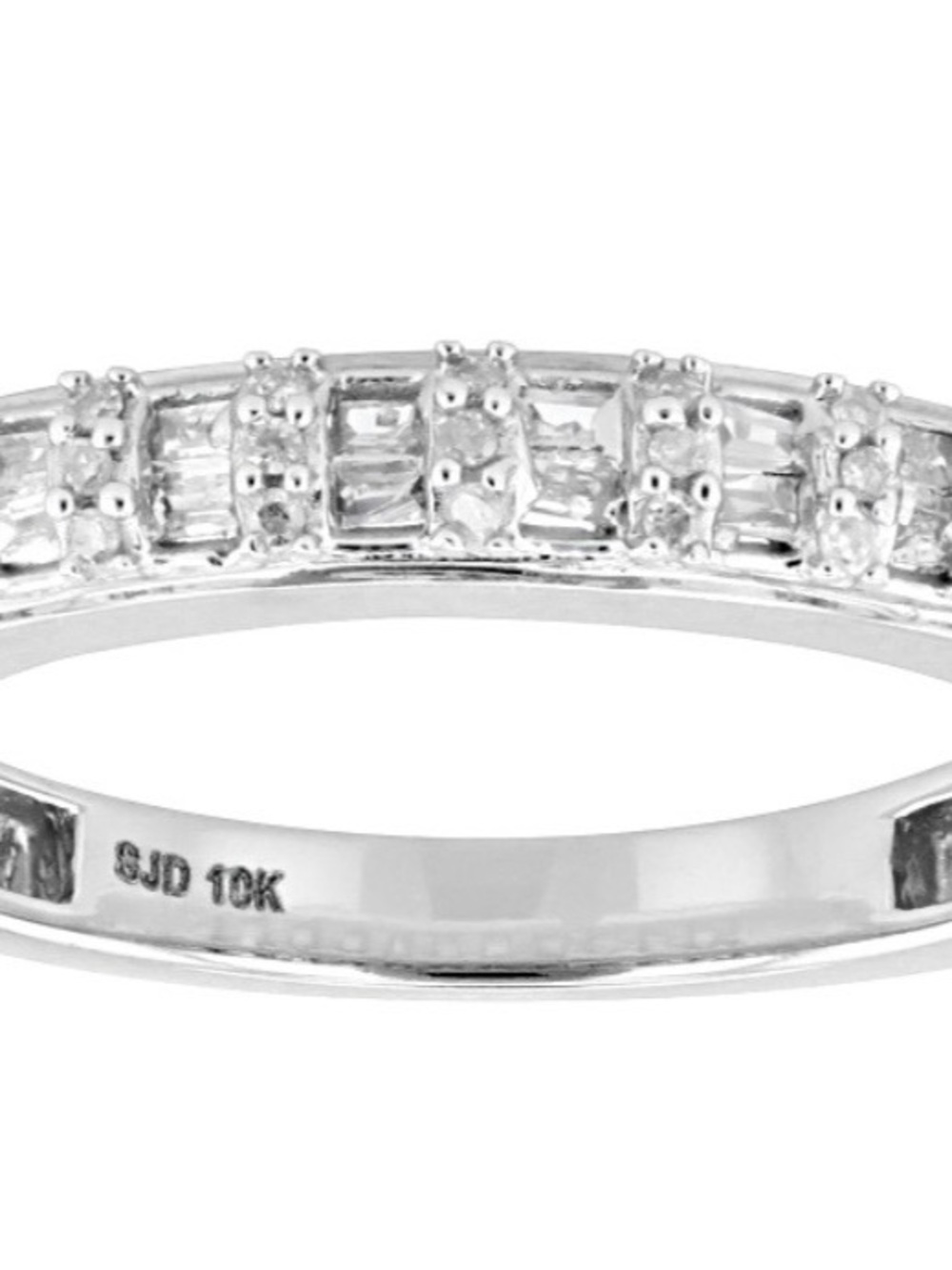 10K WHITE GOLD 0.20CTW ROUND AND BAGUETTE WHITE DIAMOND BAND RING- SIZE 9.5